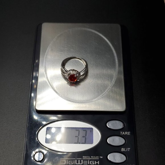 Size 6.5 Sterling Silver Stunning Red Orange Cubic Zirconia Gem Ring - Picture 8 of 8